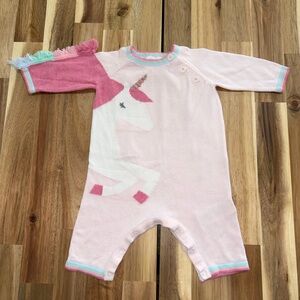 Angel Dear Baby Pink Knit Unicorn One Piece 0–3M